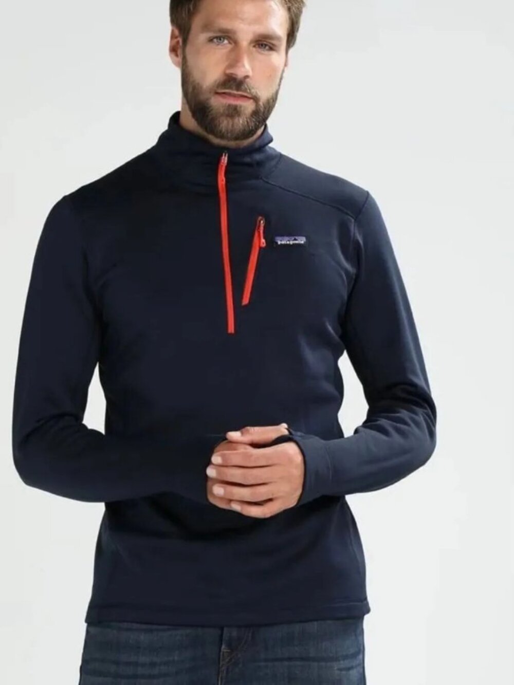 Patagonia Men's Quarter Zip Polartec Pullover Navy Blue with Orange Zip Size XL